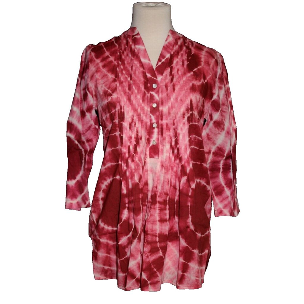 Chicos Women’s Size 0 (4/6) Rose Pink Tie-Dye Blouse Shirt Top V-Neck New Nwt